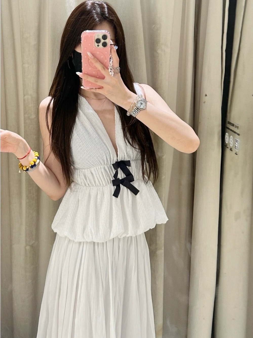 Super Cute White Peplum Top with Black Waist Tie Size S